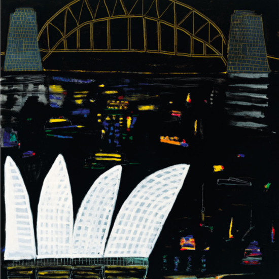 ケン・ドーンの絵画作品　タイトルは、bridge and opera house by night